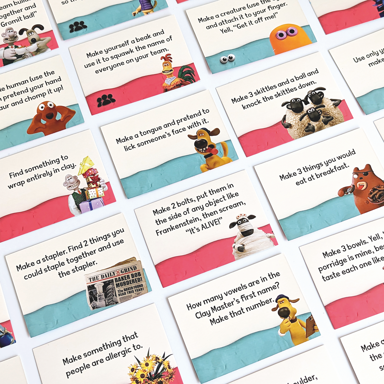 Obey the Clay game cards of things to make from modelling clay. One reads