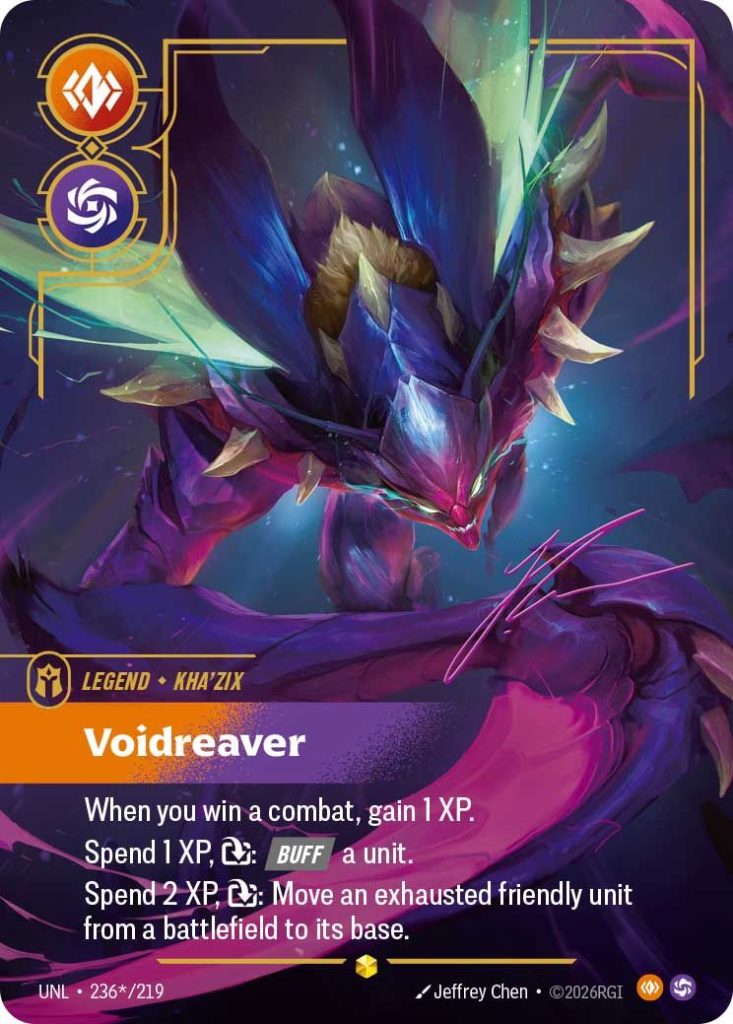 Kha'Zix Voidreaver card showing the XP mechanic