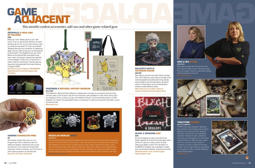 Game Adjacent column in Tabletop Gaming magazine, looking at cool accessories